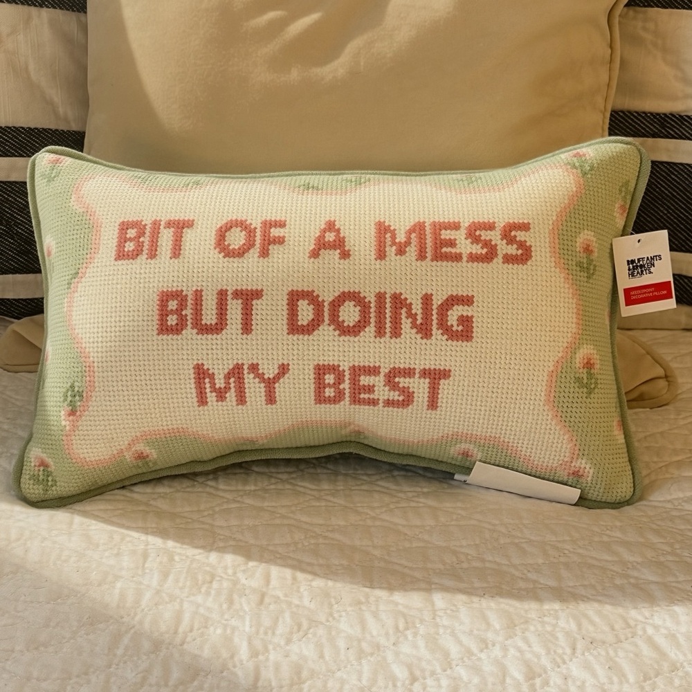 NWT Trending Needlepoint Bouffants & Broken Hearts Decorative Pillow